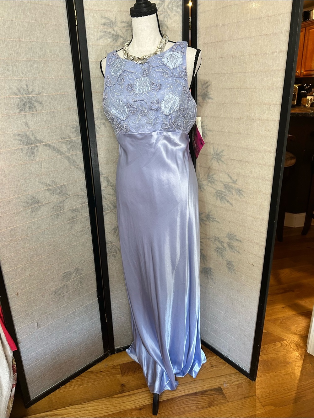 ZUm ZUm by Nikki Livas Vtg Periwinkle Blue Satin Beaded Formal Sz 13-14 NWT USA